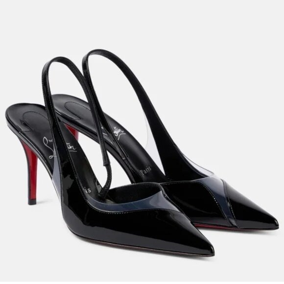 $995 Christian Louboutin Posticha 80 Black Leather Slingback Pump 38.5 US 8 BNIB - Picture 1 of 10
